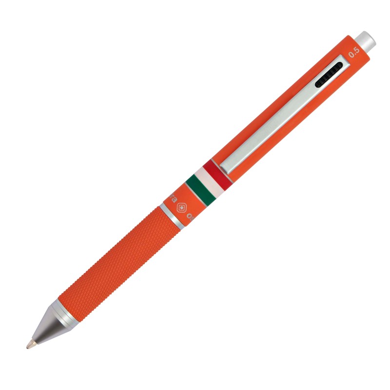Penna a sfera a scatto multifunzione fusto verde arancione gommato Italia Osama