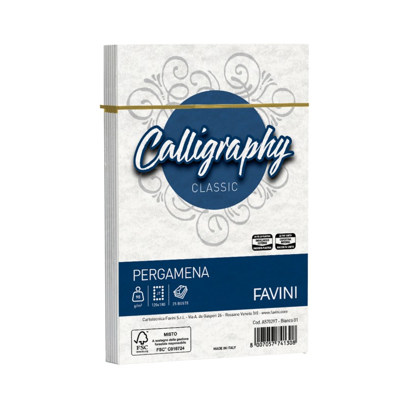 Busta Calligraphy Pergamena 120 x 180 mm 90 gr bianco 01 Favini conf. 25 pezzi