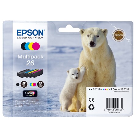 Epson Multipack Cartuccia ink 26 C/M/Y/K C13T26164010 C/M/Y 4,5ml cad K 6,2ml