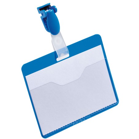 Portanome a tasca aperta clip in plastica 6 x 9 cm blu Durable conf. 25 pezzi