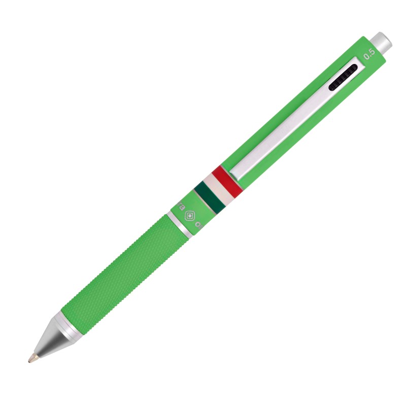 Penna a sfera a scatto multifunzione fusto verde chiaro gommato Italia Osama