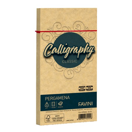 Busta Calligraphy pergamena 110 x 220 mm 90 gr oro 03 Favini conf. 25 pezzi