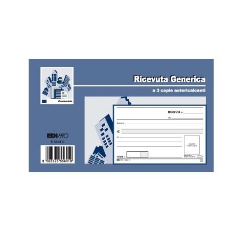 Blocco ricevute generiche 33 fogli 3 copie autoricalcanti 9,9 x 17cm Edipro