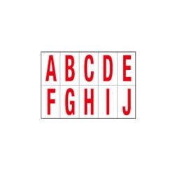 Lettere adesive da A a J in PVC 70 x 124 mm 10 et/fg 1 foglio rosso/bianco