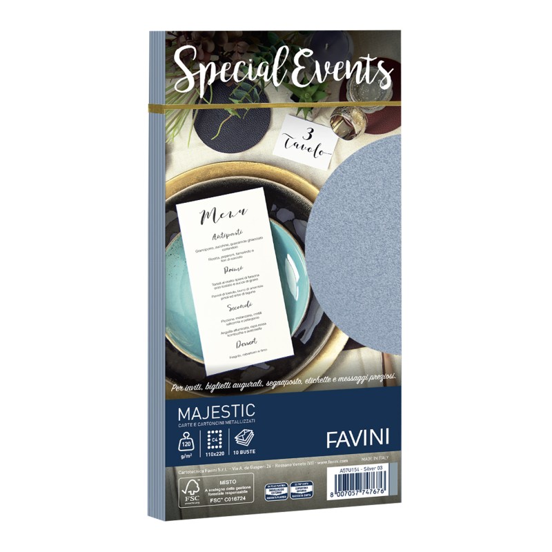 Busta Special Events metal argento 110 x 220mm 120gr Favini conf. 10 buste