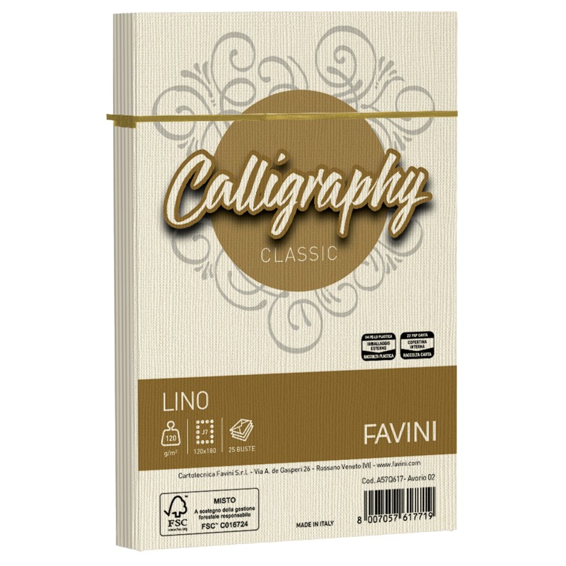 Buste Calligraphy Lino 120 x 180 mm 120 gr avorio 02 Favini conf. 25 pezzi