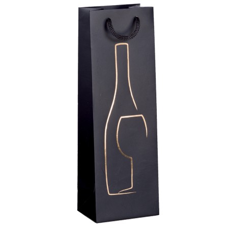 Shopper portabottiglie con manici in corda 12 x 37 x 9 cm nero Rex Sadoch
