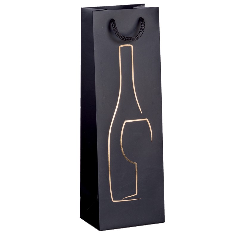 Shopper portabottiglie con manici in corda 12 x 37 x 9 cm nero Rex Sadoch