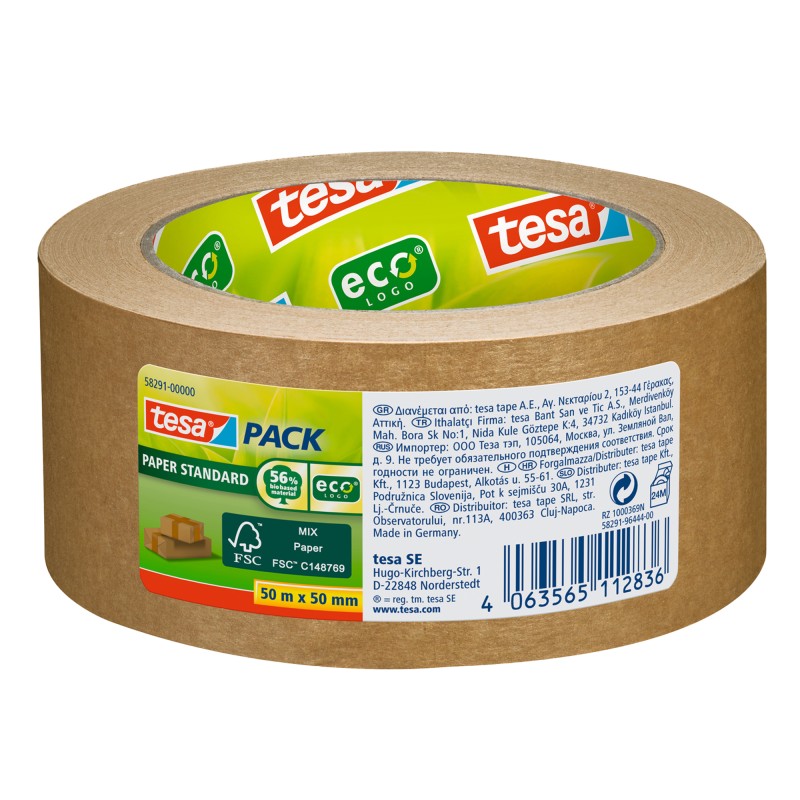 Nastro adesivo Tesapack Eco paper standard ecoLogo 50 m x 5 cm avana Tesa