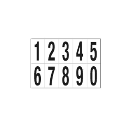 Numeri adesivi da 0 a 9 in PVC 70 x 124 mm 10 et/fg 1 foglio nero/bianco