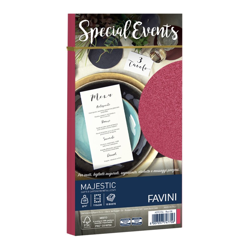 Busta Special Events metal rosso 110 x 220mm 120gr Favini conf. 10 buste