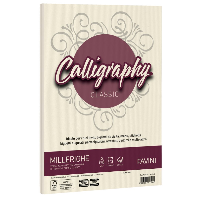 Carta Calligraphy Millerighe A4 100 gr avorio 02 Favini conf. 50 fogli