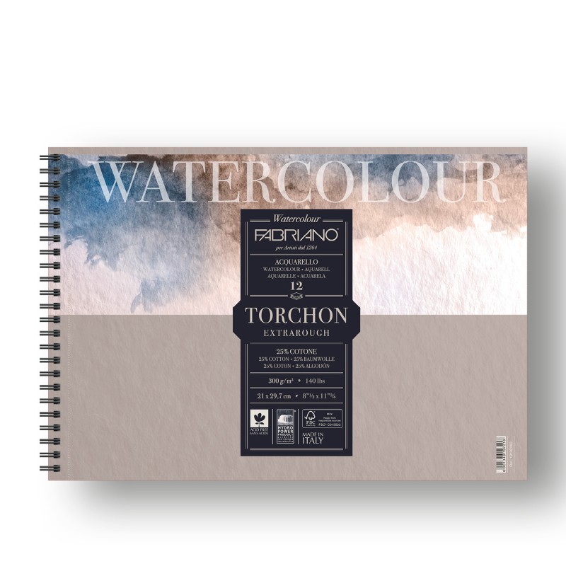 Blocco Watercolour Torchon 21x29,7cm 12 fogli 300gr spiralato Fabriano