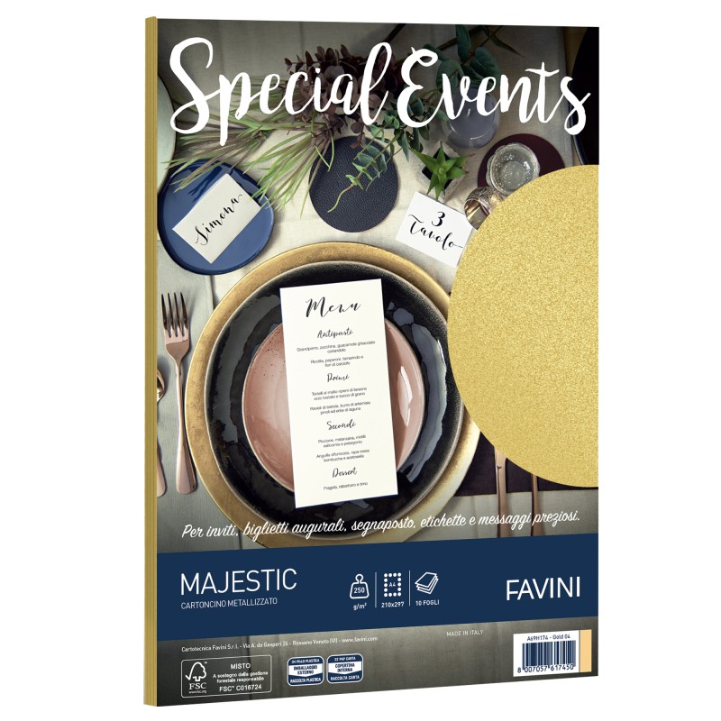 Carta metallizzata Special Events A4 250 gr oro Favini conf. 10 fogli