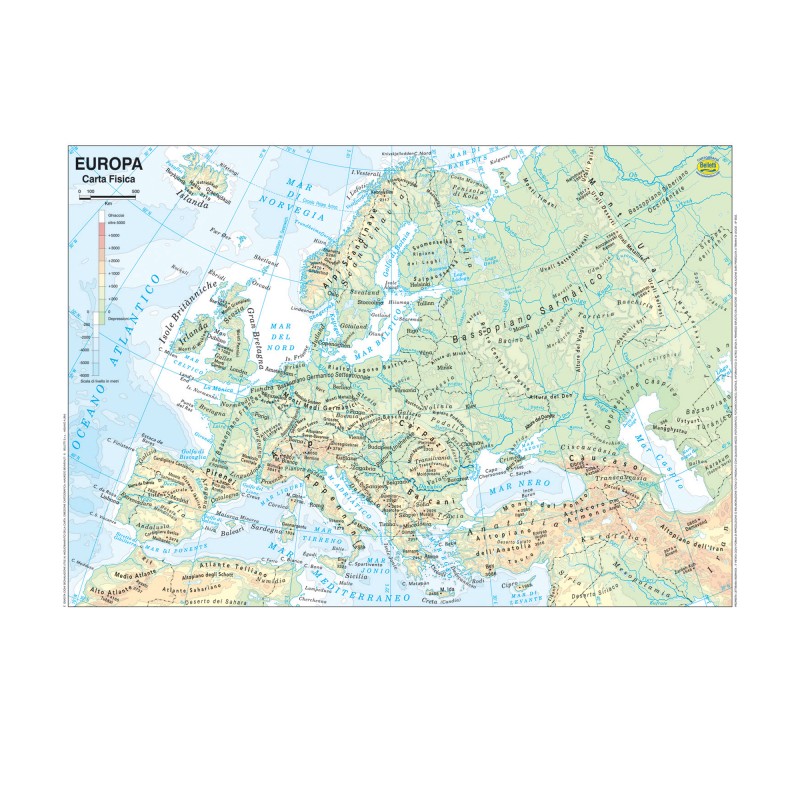 Carta geografica Europa scolastica plastificata 29,7 x 42 cm Belletti