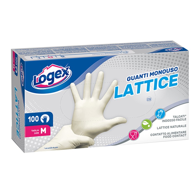 Guanti monouso in lattice tg. M Logex Professional scatola 100 pezzi
