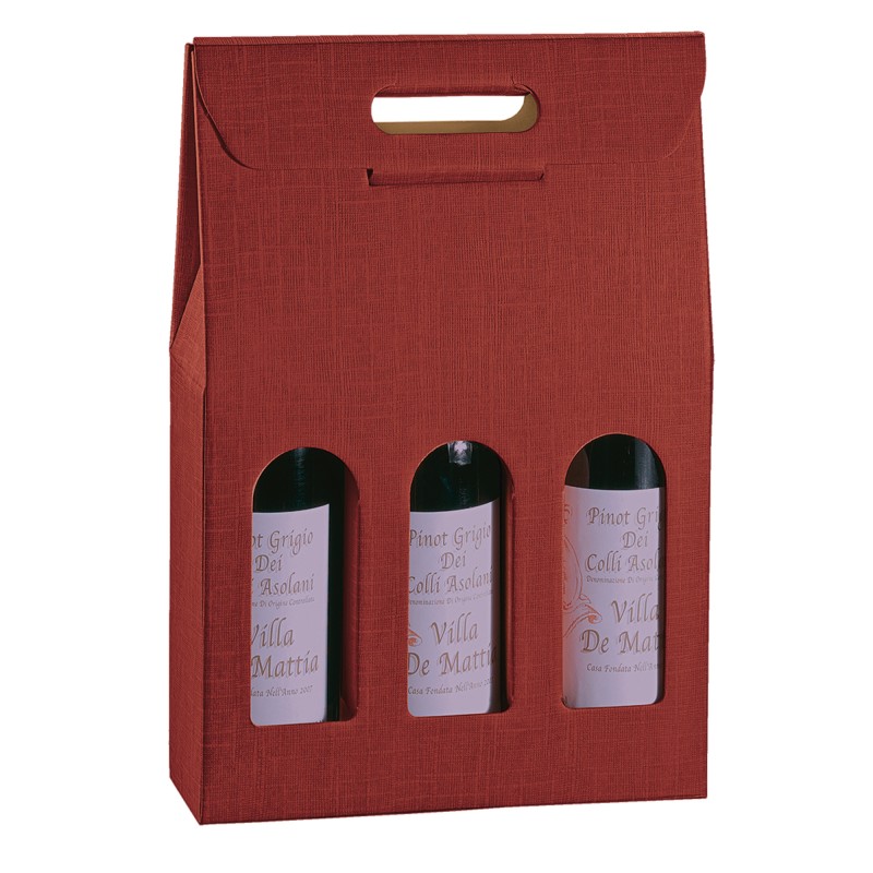 Scatola 3 bottiglie 27 x 9 x 38,5 cm cartone seta bordeaux Scotton