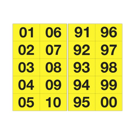 Numero adesivo da 01 a 99 44 x 34 mm 10 et/fg 10 fogli nero/giallo