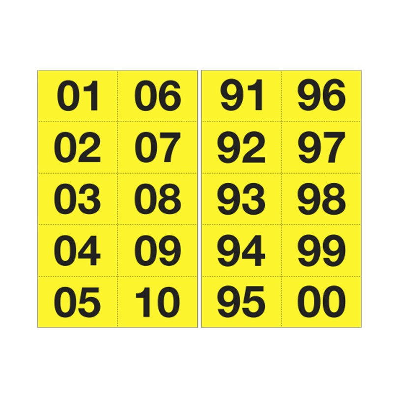 Numero adesivo da 01 a 99 44 x 34 mm 10 et/fg 10 fogli nero/giallo