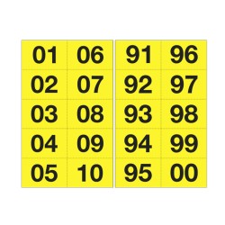 Numero adesivo da 01 a 99 44 x 34 mm 10 et/fg 10 fogli nero/giallo