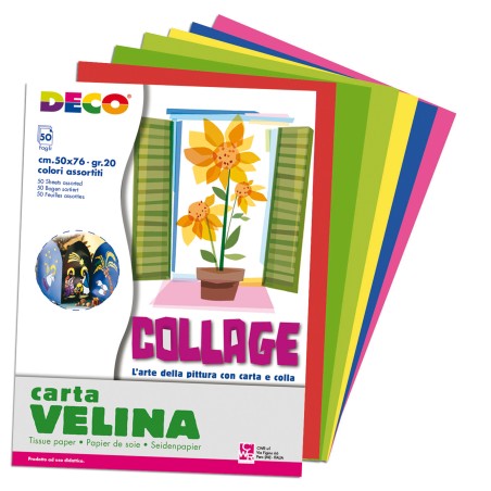 Carta velina 50 x 76 cm 10 colori assortiti Deco busta 50 fogli