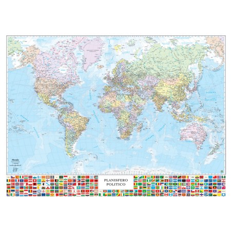Carta geografica Mondo con Bandiere murale 132 x 97 cm Belletti