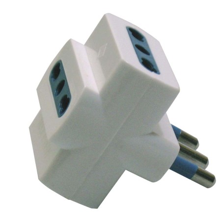 Adattatore triplo con spina 2P+T 16A 3 prese bipasso 10/16A MKC