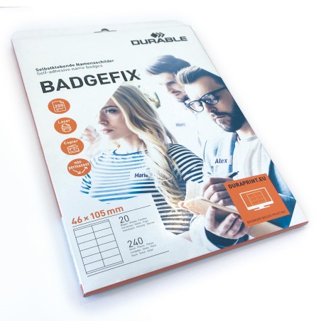 Badge adesivi Badgefix 20 fogli con 12 badge 46x105 mm Durable