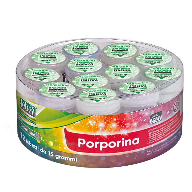 Porporina glitter 15gr colori assortiti Lebez conf. 12 tubi
