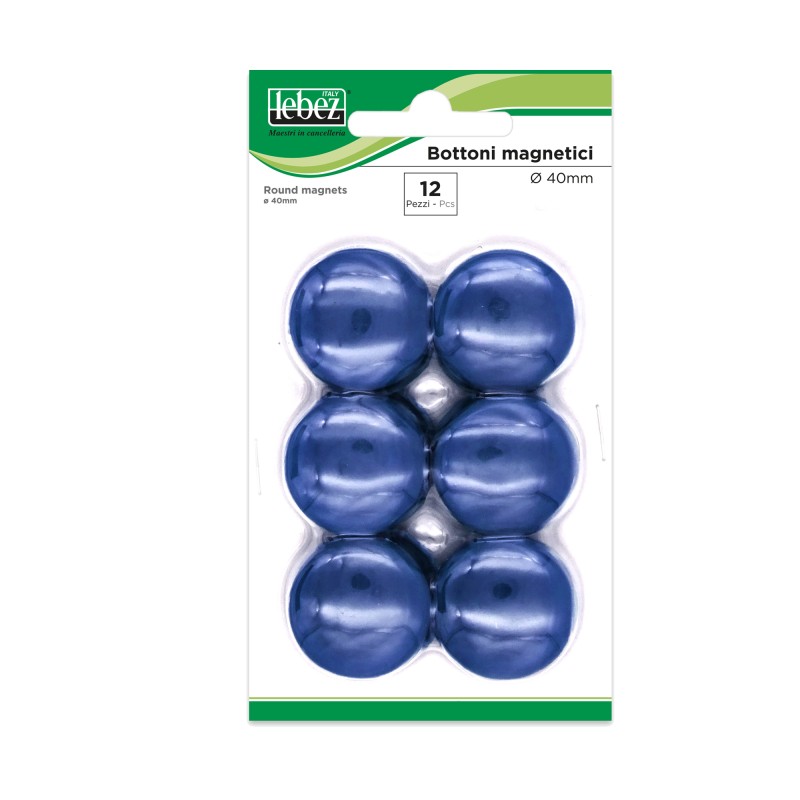 Bottoni magnetici diametro 4 cm blu Lebez blister 12 pezzi