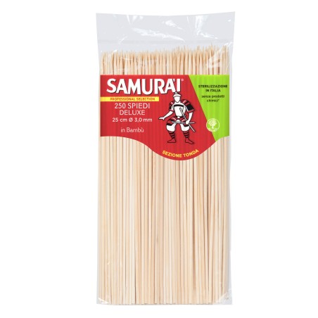 Spiedi delux in bambù 25 cm Samurai Party conf. 250 pezzi