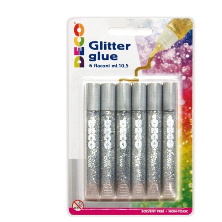 Blister colla glitter 10,5 ml argento Deco conf. 6 pezzi