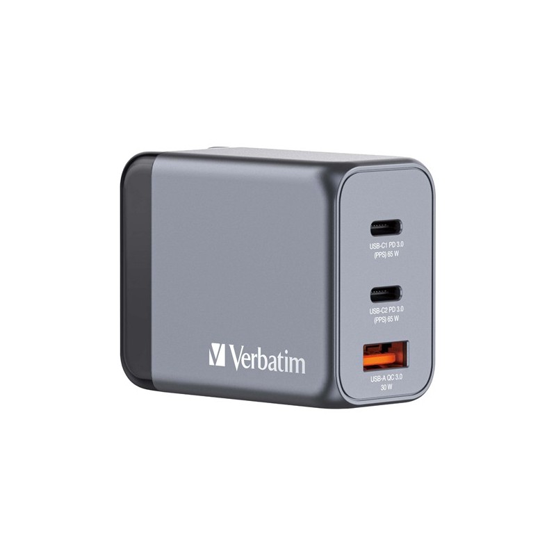 Adattatore da viaggio GNC65 2x USBC PD 65W, 1x USBA QC 3.0 65W Verbatim 32201