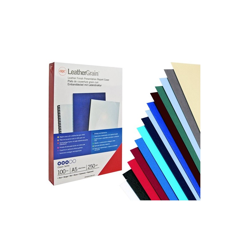 Copertine LeatherGrain A4 250 gr rosso scuro goffrato GBC conf. 100 pezzi