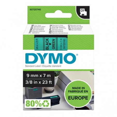 Nastro D1 409190 9 mm x 7 mt nero/verde Dymo