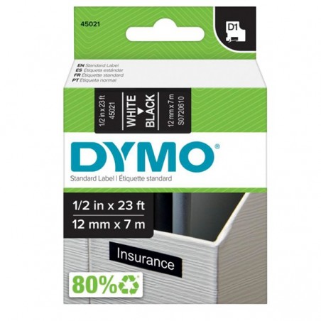 Nastro D1 450210 12 mm x 7 mt bianco/nero Dymo