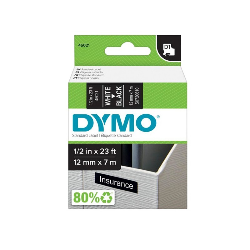 Nastro D1 450210 12 mm x 7 mt bianco/nero Dymo