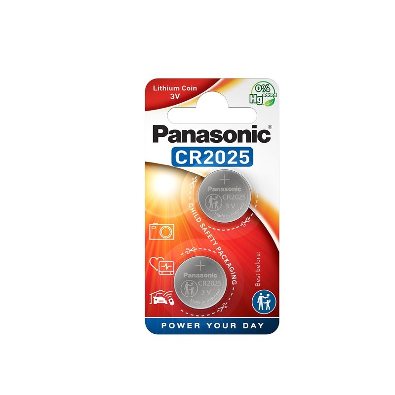 Micropile CR2025 3V a pastiglia litio Panasonic blister 2 pezzi