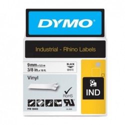 Nastro Rhino 18443 9 mm x 5,5 mt vinile nero/bianco Dymo