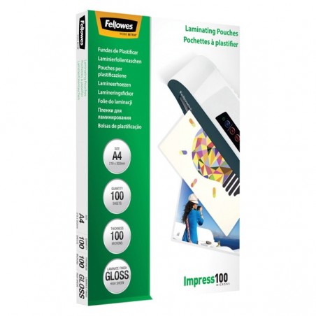 Pouches Impress100 A4 216x303 mm 2x100 micron Fellowes scatola 100 pezzi