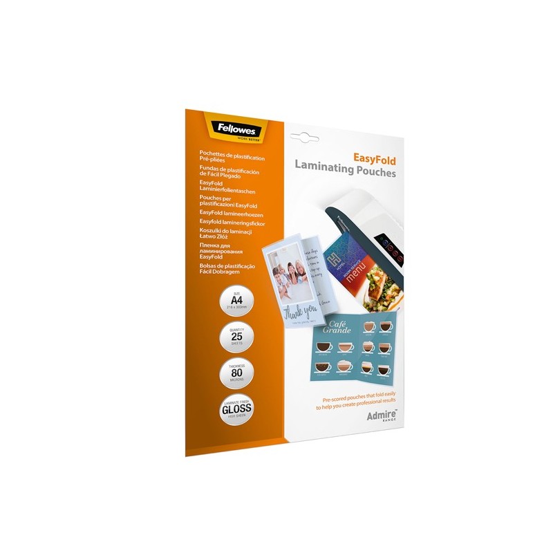 Pouches Admire Easyfold A4 cordonate Fellowes scatola 25 pezzi