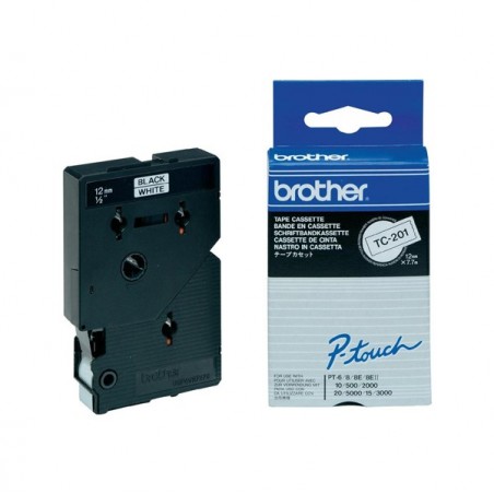 Brother Nastro Bianco/Nero TC201 12mm x7,7mt