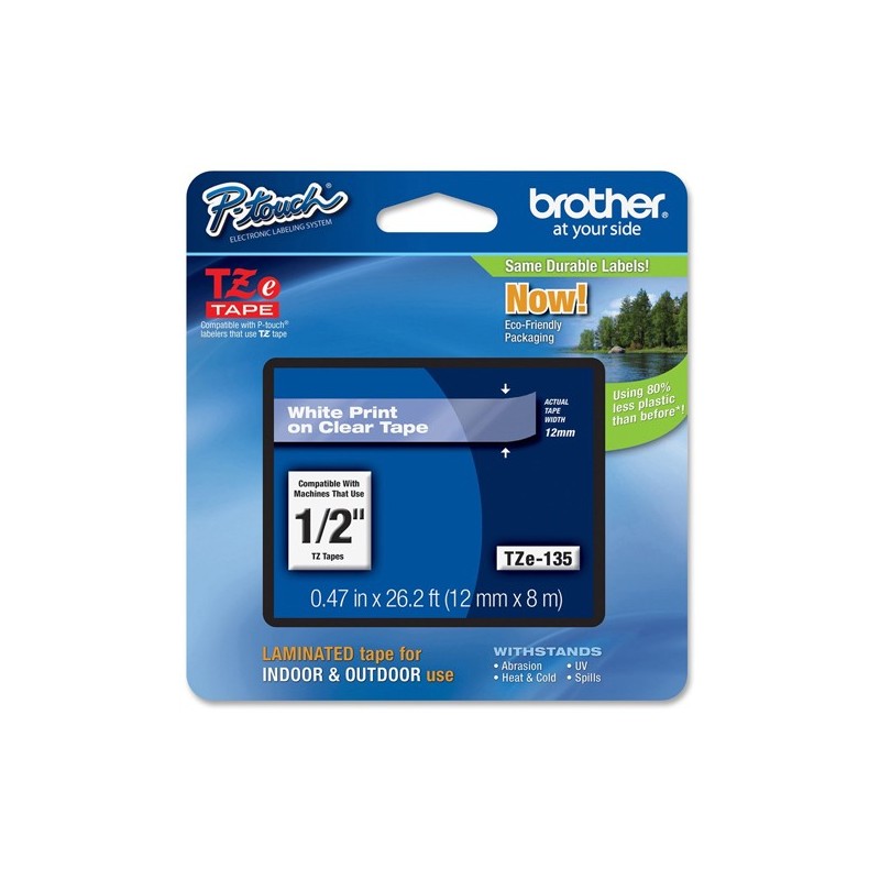Brother Nastro Bianco/Trasparente TZE135 12mm x 8mt