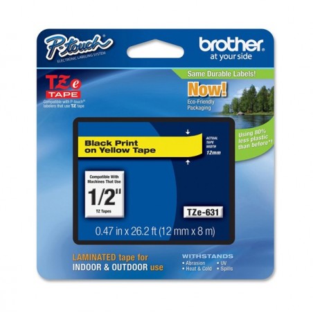 Brother Nastro Nero/Giallo TZE631 12mm x 8mt
