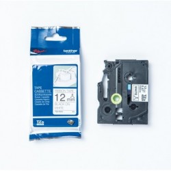Brother Nastro tessuto 12 mm Nero su Bianco 4m TZER231