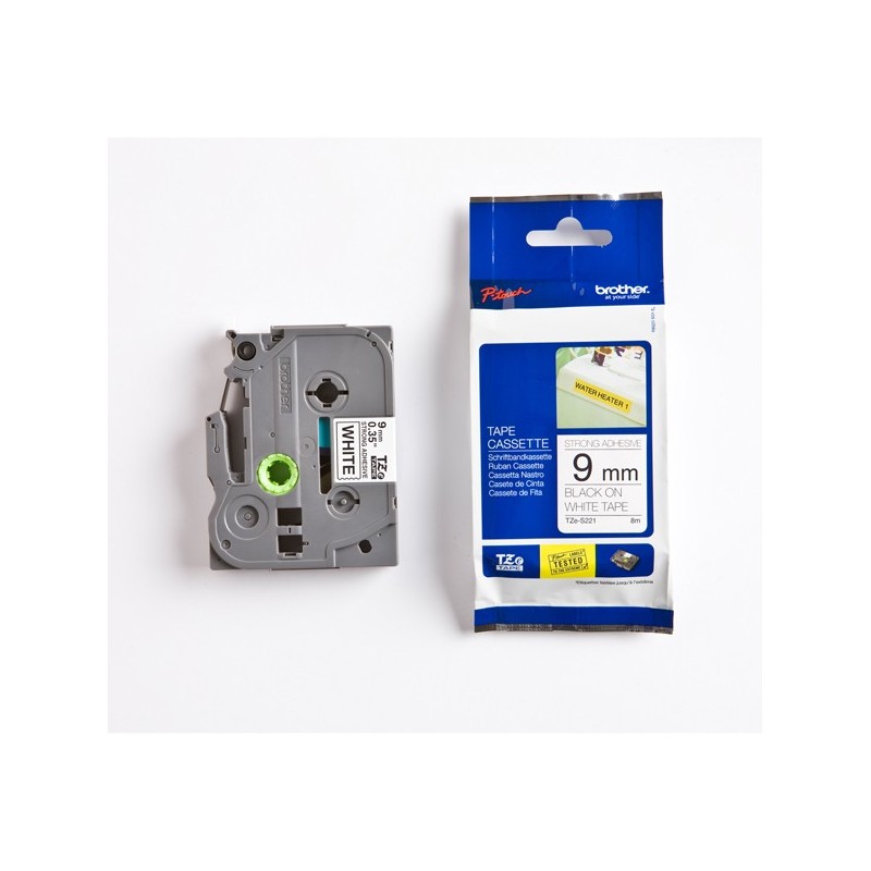Brother Nastro con adesivo resistente Nero/Bianco TZES221 9mm x 8mt