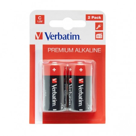 Verbatim Scatola 2 Pile alkaline mezza torcia C 49922