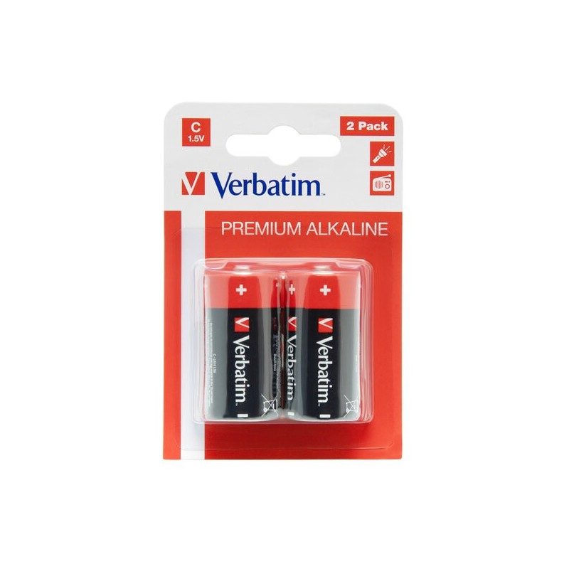 Verbatim Scatola 2 Pile alkaline mezza torcia C 49922