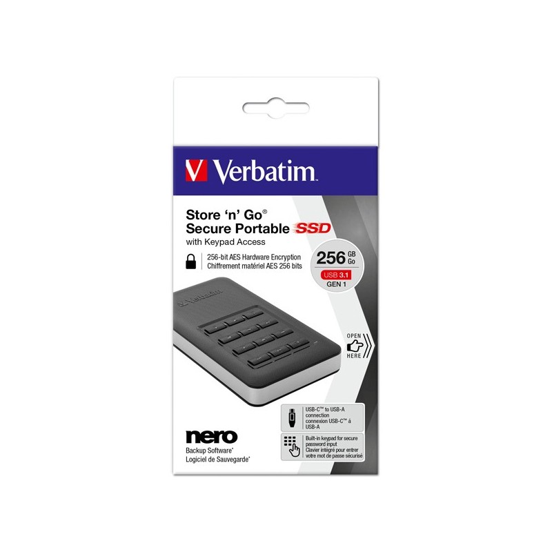 Verbatim Memoria SSD portatile Store 'N'Go Usb 3.1 con tastierino numerico 53402 256GB