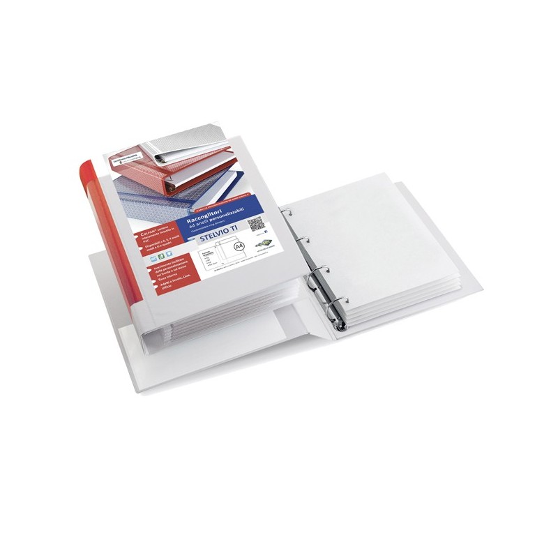 Raccoglitore personalizzabile Stelvio TI 4 anelli a D 30 mm dorso 4 cm 22 x 30 cm bianco Sei Rota